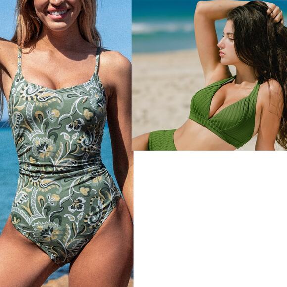 NWT Cupshe Swimsuit Bathingsuit Cheeky One Piece & Halter Top & Bikini BUNDLE M - Picture 2 of 8